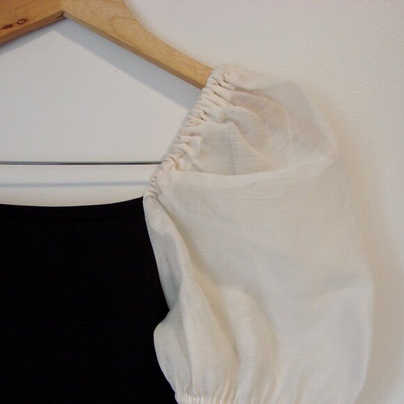 Miou Muse Black Cream Pouf Top Knit Ribbed Stretch Victorian Romantic Size Small - Picture 12 of 15